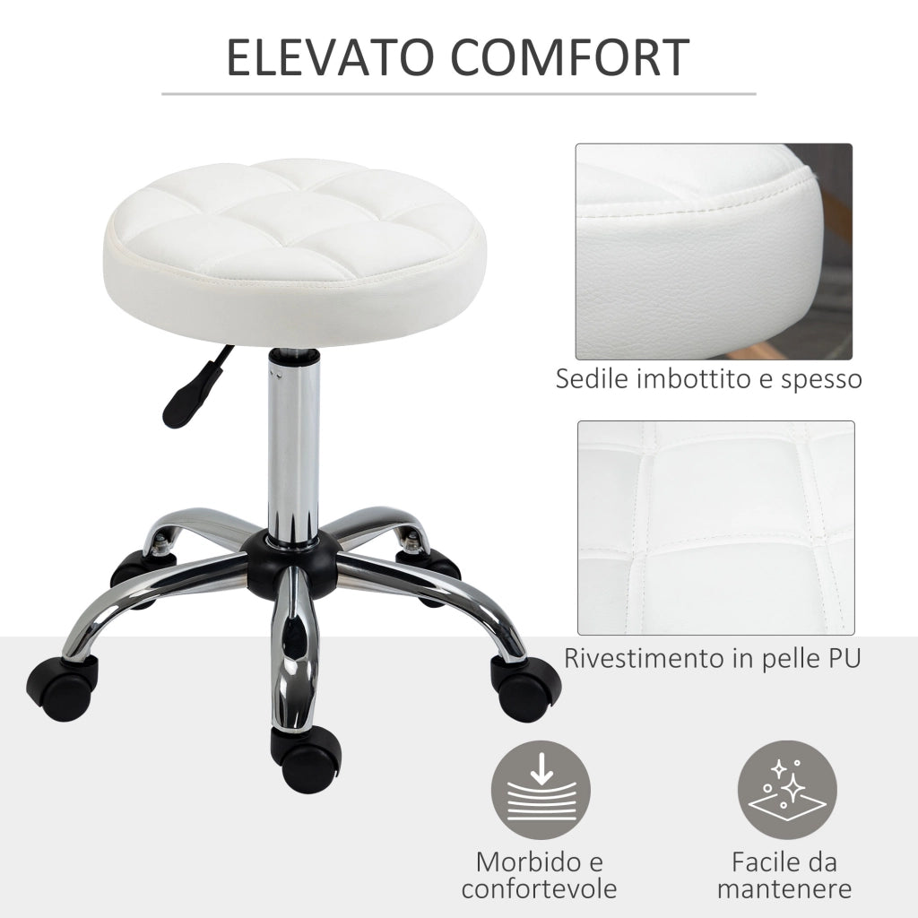 Sgabello Girevole con Ruote ¨C zephmum ¨C Altezza Regolabile, Rivestimento Similpelle, Bianco