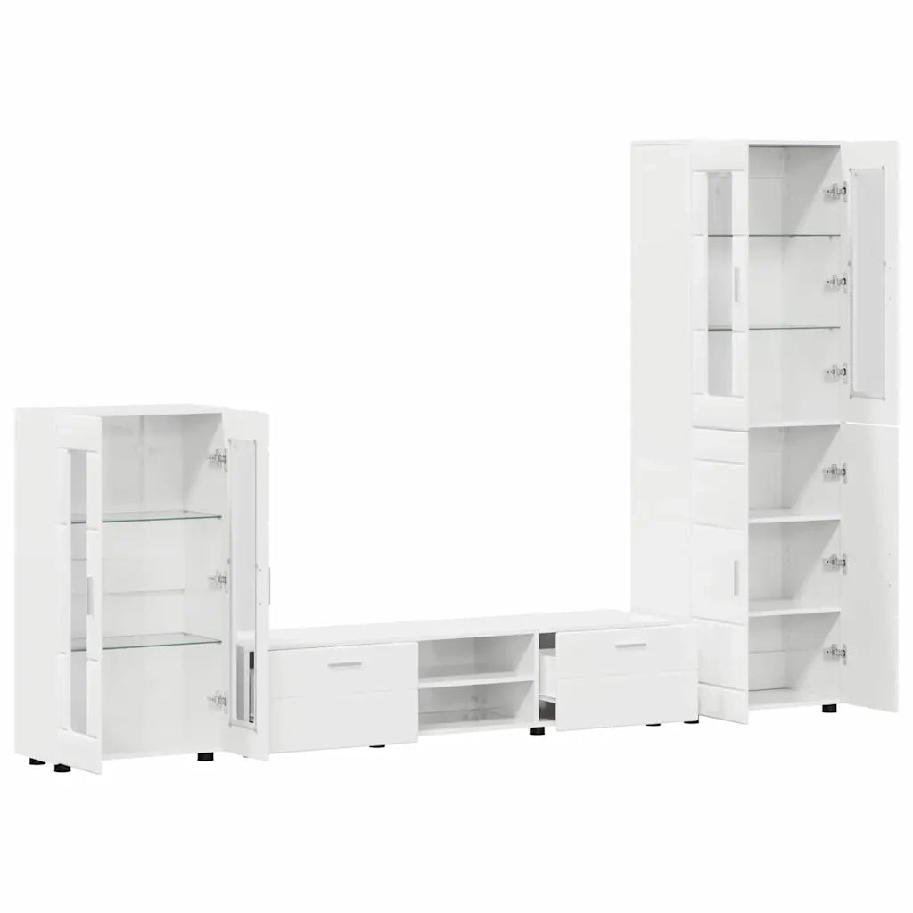 Set mobile TV FLORIN 3 pcs Bianco Lucido Legno multistrato