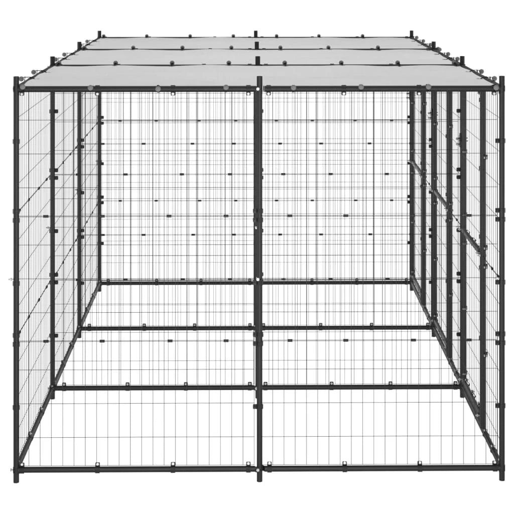 Cuccia da esterno gabbia recinto per animali parco per cani da esterno in acciaio con tetto 7,26 m² 02_0000402