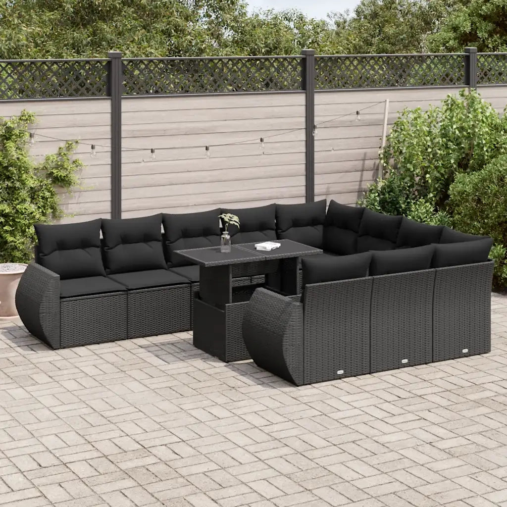 Set Divani da Giardino 11 pz con Cuscini in Polyrattan Nero 3326706