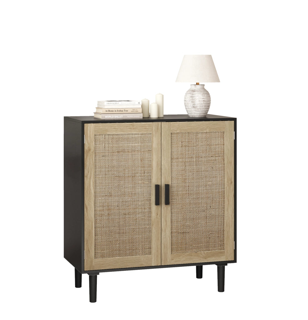 Credenza a 2 ante con chiusura magnetica e 2 vani aperti per soggiorno sala da pranzo e ingresso nero 80 × 40 × 88 cm