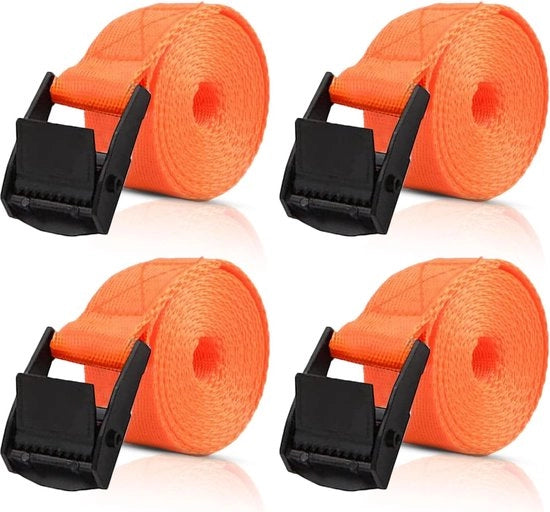 Cinture di Legatura a Ratchet Corto Pacchetto da 4 Cinture di Legatura con Chiusura a Viti 2,5 m x 25 mm, Cinture di Legatura Adattabili con Blocco di Chiusura, Cinture di Legatura Corta per Bicicletta, Motocicletta, Pacchi di Bagagli DIN EN
