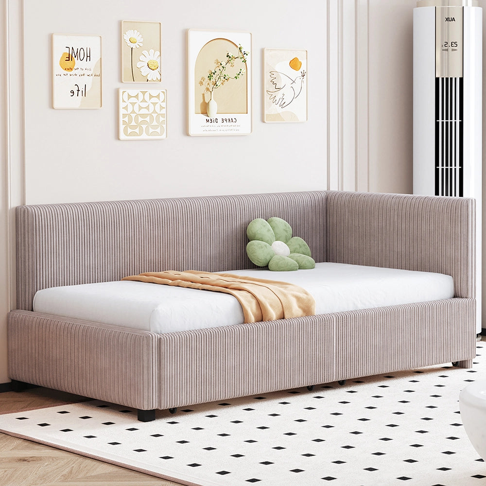 Letto a panca 90x200 cm - Xylo - 2 grandi cassetti, rete a doghe, Grigio