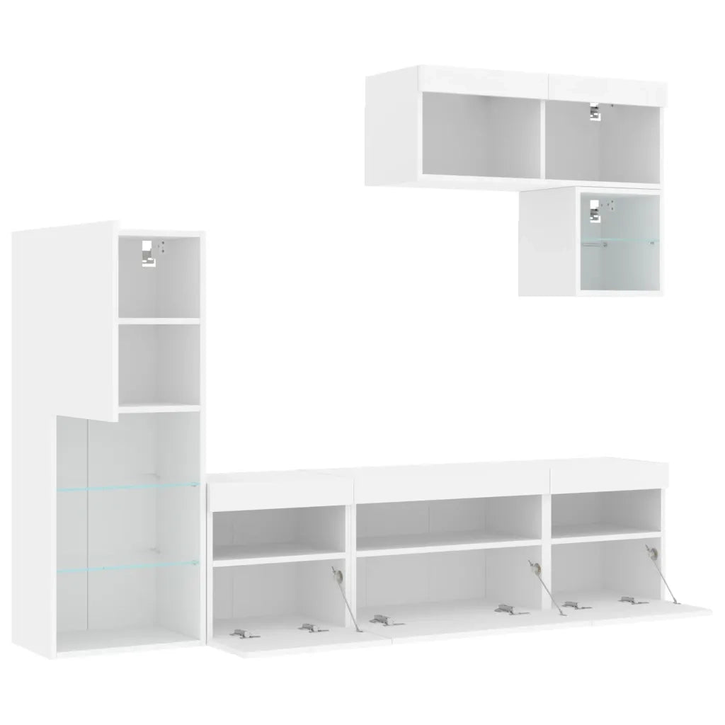 Mobili TV a Muro con LED 6pz-Set di 6 Credenza per TV sospesa Bianchi in Legno Multistrato