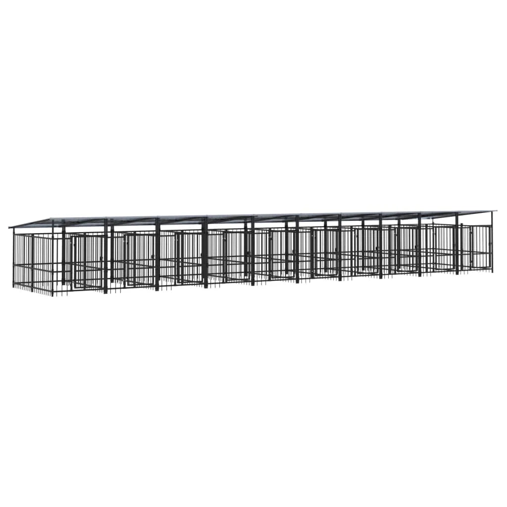 Cuccia gabbia per animali da esterno pac con tetto per cani in acciaio 18,77 m² nero 02_0041755