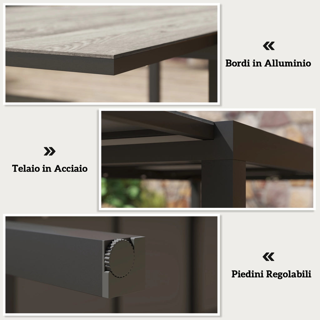 Tavolo da Giardino Estensibile 160-240 cm per 6-8 Persone in Alluminio e Acciaio, Grigio