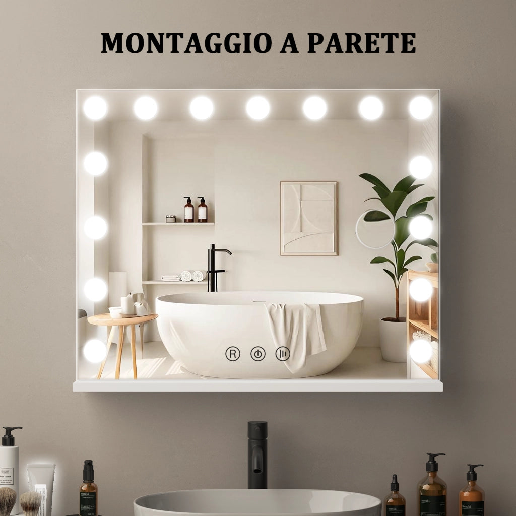 Specchio per il trucco con luce ,18 lampadine LED,3 modalit¨¤ di luce, intensit¨¤ regolabile,controllo touch,porta USB/tipo C,60*80*3cm