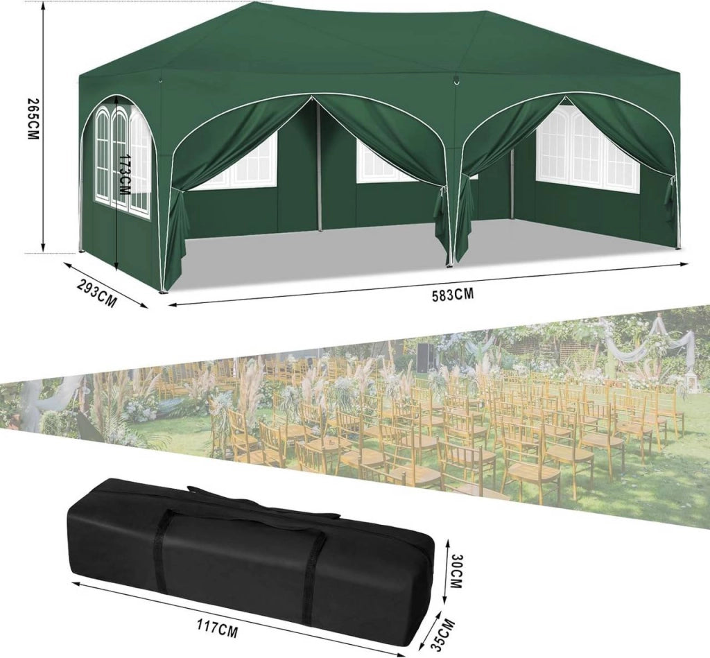 GAZEBO 3x6 m in ferro e tessuto Oxford verde