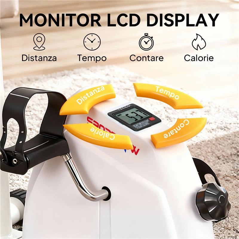 CYCLETTE PER RIABILITAZIONE BRACCIA E GAMBE CON ALTEZZA E RESISTENZA REGOLABILI, DISPLAY LCD, BIANCO