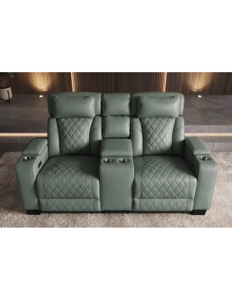 Divano cinema relax DOMUS 2 posti in similpelle – Verde menta – 190 x 101 x 103 cm