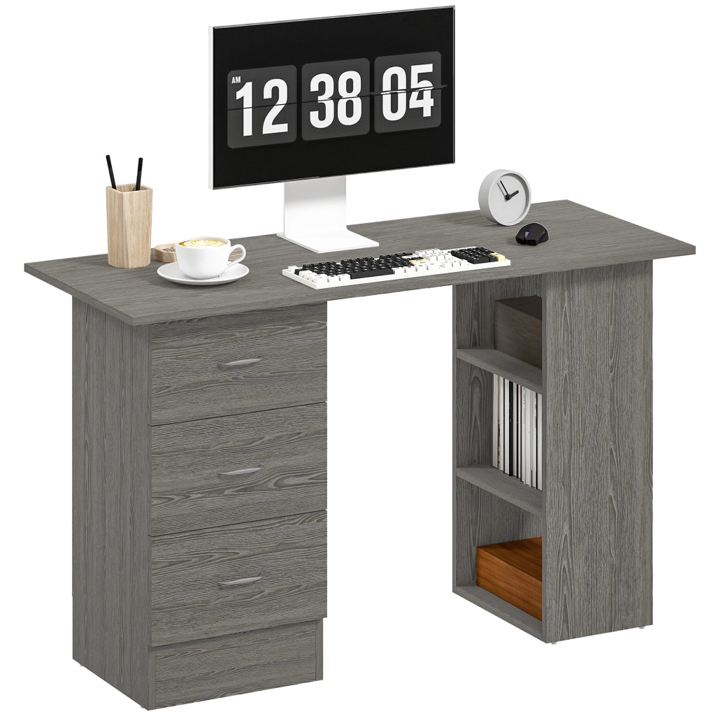 Scrivania con 3 Cassetti e Ripiani ¨C Zephmum ¨C Legno Grigio 120x49x72 cm