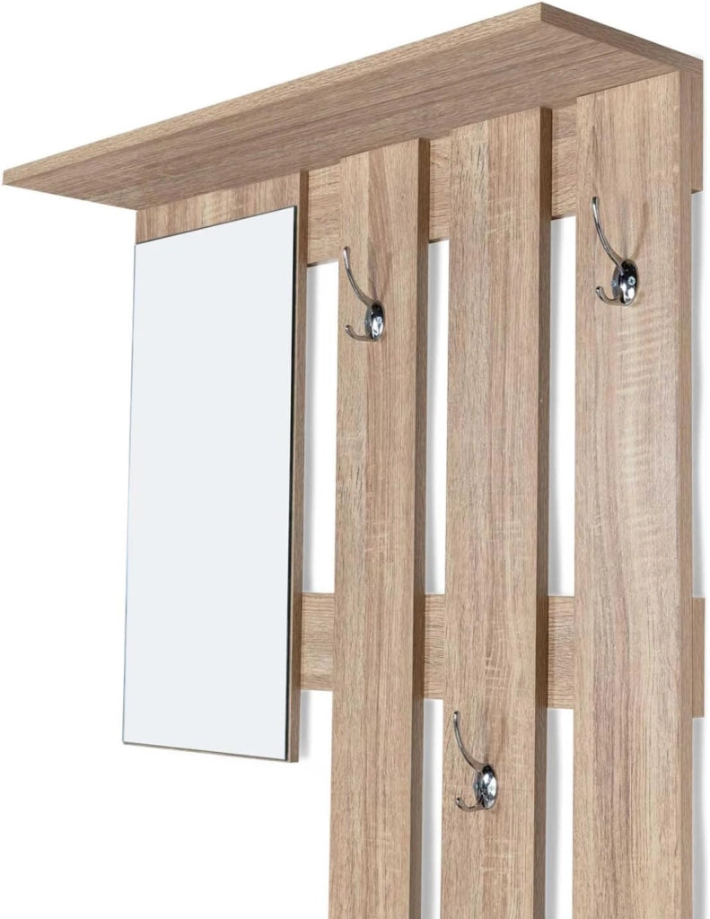 Mobile da ingresso, appendiabiti con specchio, design in legno faggio e ante nero PAULIN