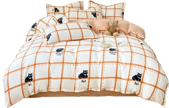 Set di coperte con chiusura a cerniera pratica lavabile in macchina - a strisce bianco-arancio - animali da pelliccia - 1 coperta 150 x 200 cm + 1 lenzuolo 200 x 230 cm + 2 cuscini