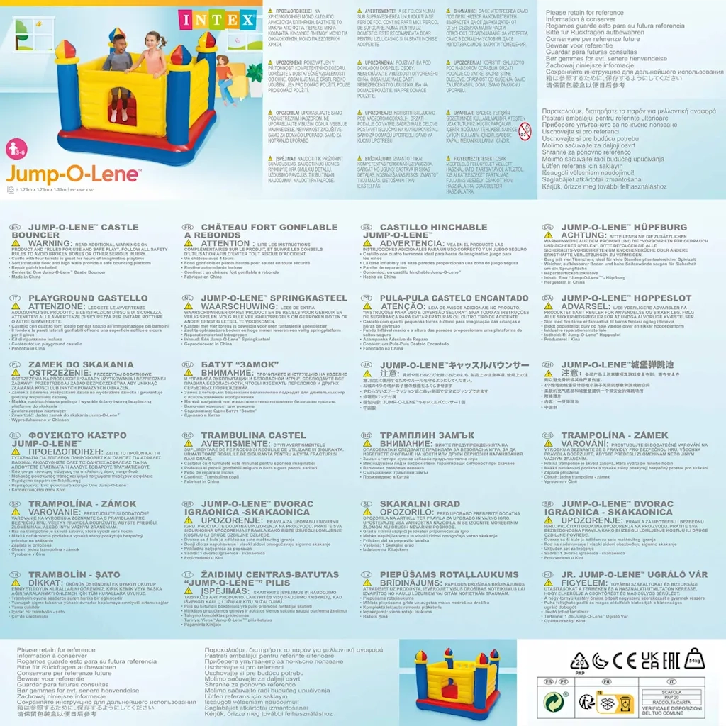 INTEX Gonfiabile per Bambini Jump-O-Lene Castello in PVC 92016