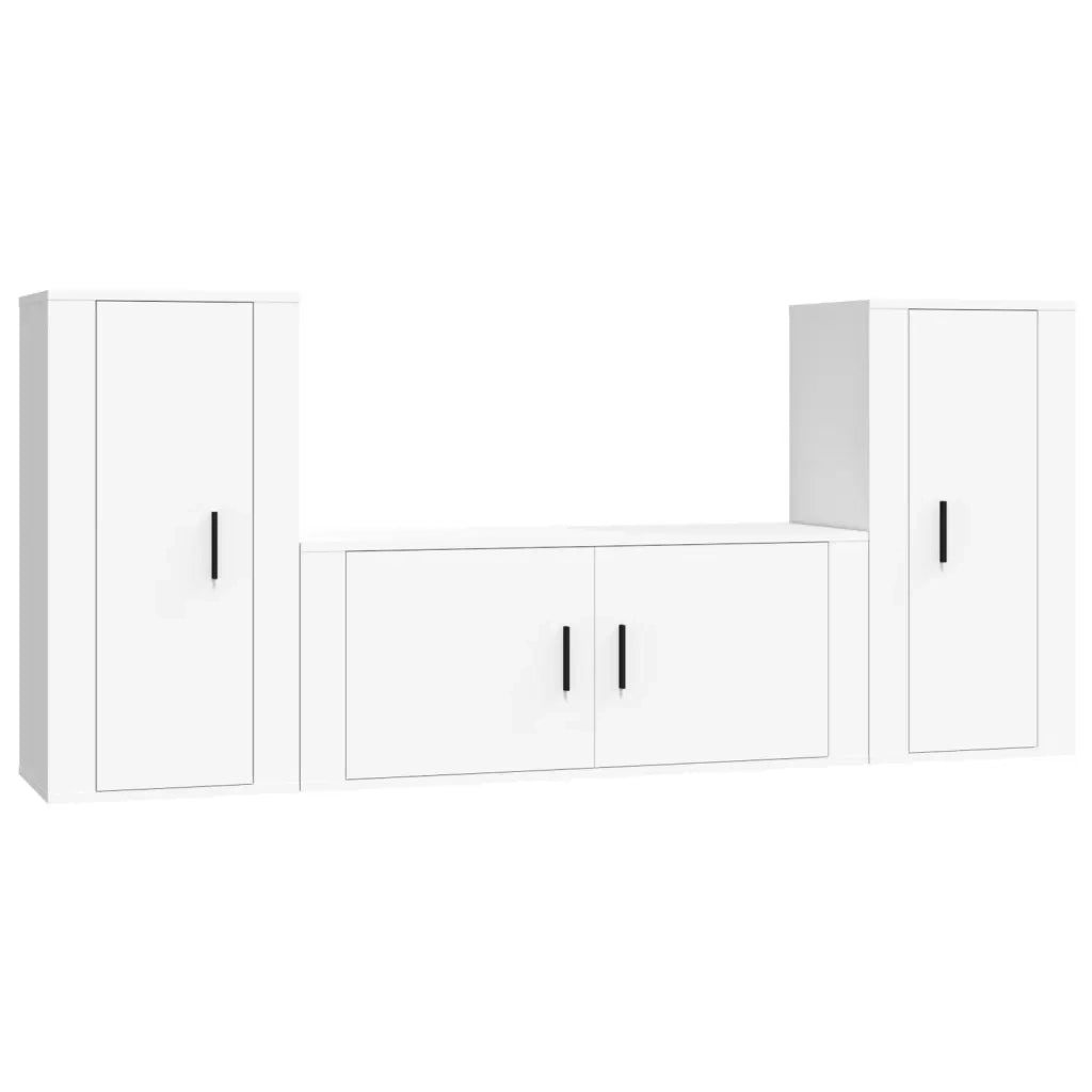 Set Mobili Porta TV 3 pz-Set di 3 Credenza per TV Bianco in Legno Multistrato 498764