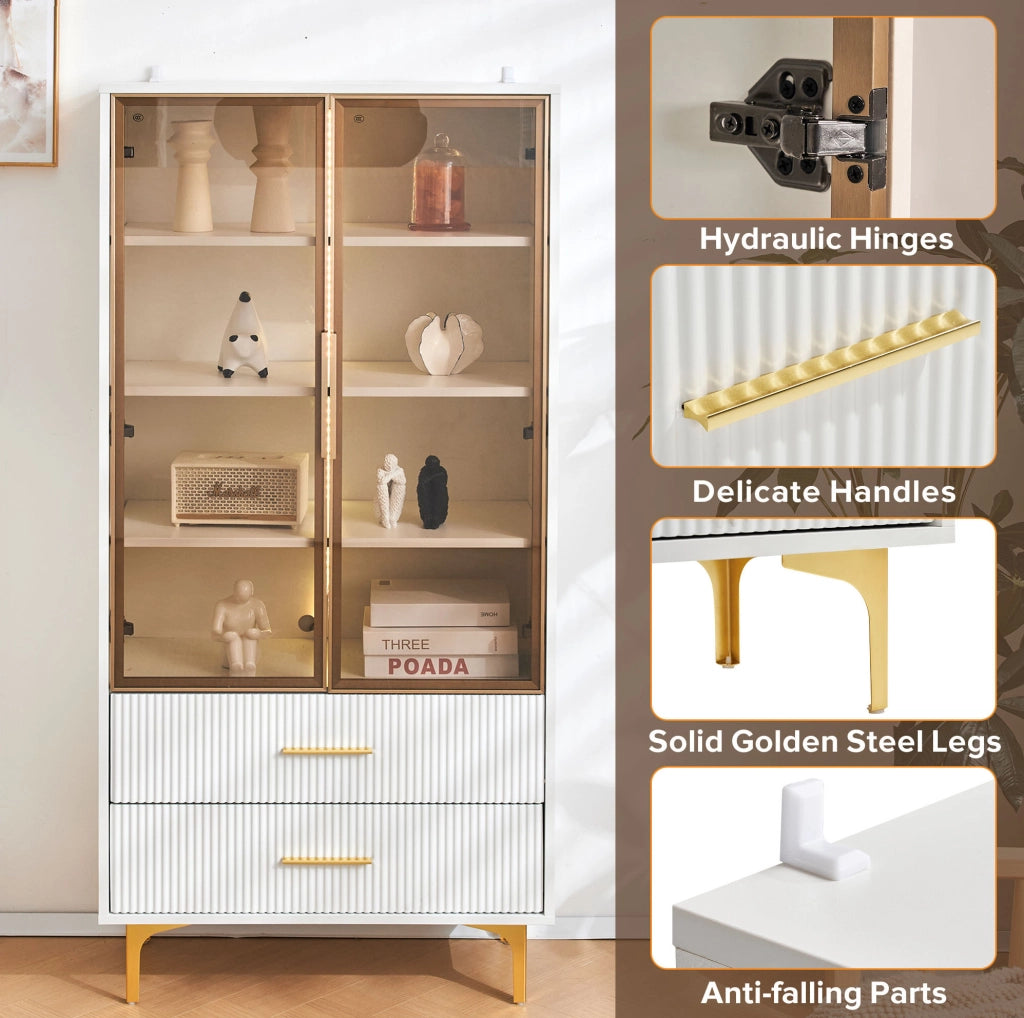 Vetrina in vetro con 2 ante e LED; 70x35x150 cm; bianco; in truciolare