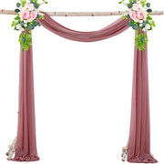 Slender Chiffon, tenda da sposa, con nastri, chiffon drappeggiato per decorazione cerimoniale, sfondo, tenda da festa di seta - Rosa scuro - 75*300cm