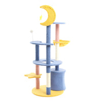 Fudajo Albero tiragraffi con luna e stelle 132cm blu e giallo Con casetta per gatti e sisal