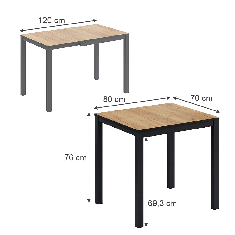 Vicco Tavolo da pranzo Rovere/antracite 120 x 70 cm Estensibile