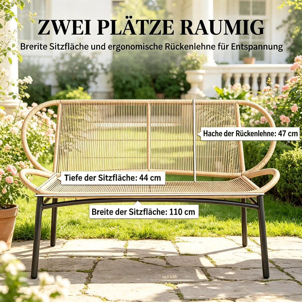 PANCA DA GIARDINO 138x62x83 cm in rattan PE e metallo nero/naturale