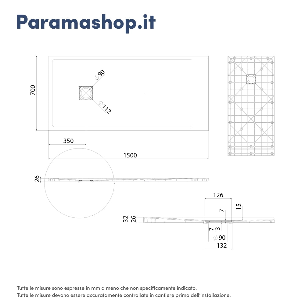 Piatto doccia 70x150 cm colore bianco effetto pietra | Samos