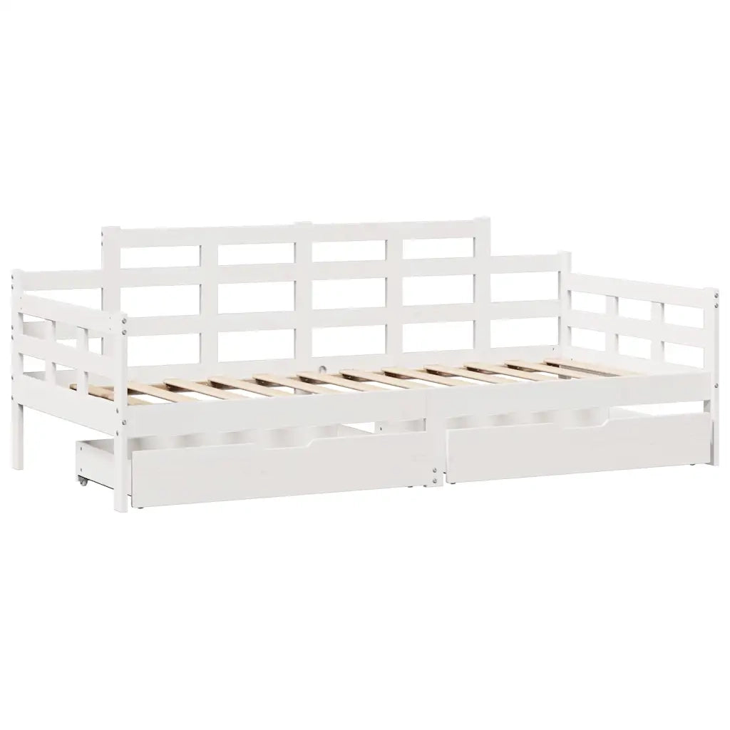 Letto singolo | Letto per adulti | Dormeuse con Cassetti Bianco 90x200 cm Legno Massello di Pino