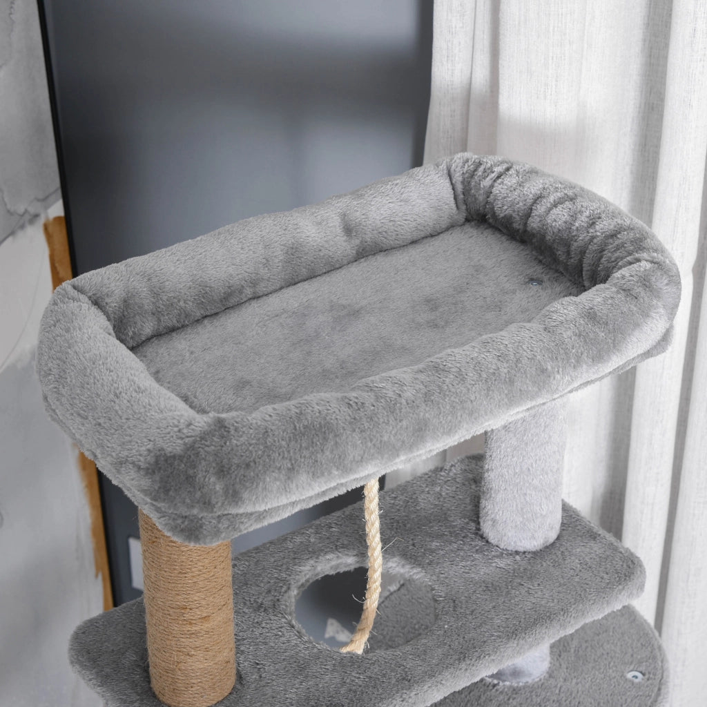 Albero tiragraffi per gatti con piattaforme, amaca e tana ¨C zephmum ¨C grigio 48x48x120 cm