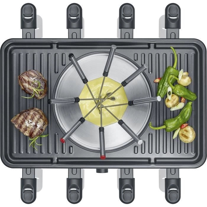 Combo Raclette-Fondue - SEVERIN - RG2347 - 8 persone - Caquelon con 8 forchette e 8 spatole - Nero