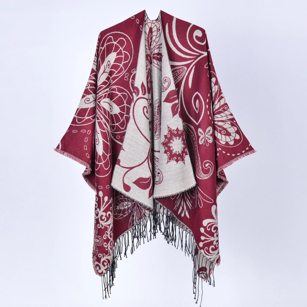 Nuovo scialle con nappe jacquard e motivo paisley - Elegante e caldo scialle con nappe