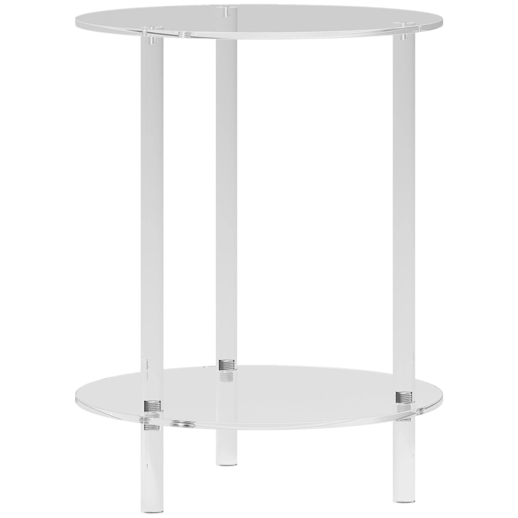 Tavolino Basso Rotondo a 2 Livelli in Acrilico per Interni, ?40x50 cm, Trasparente
