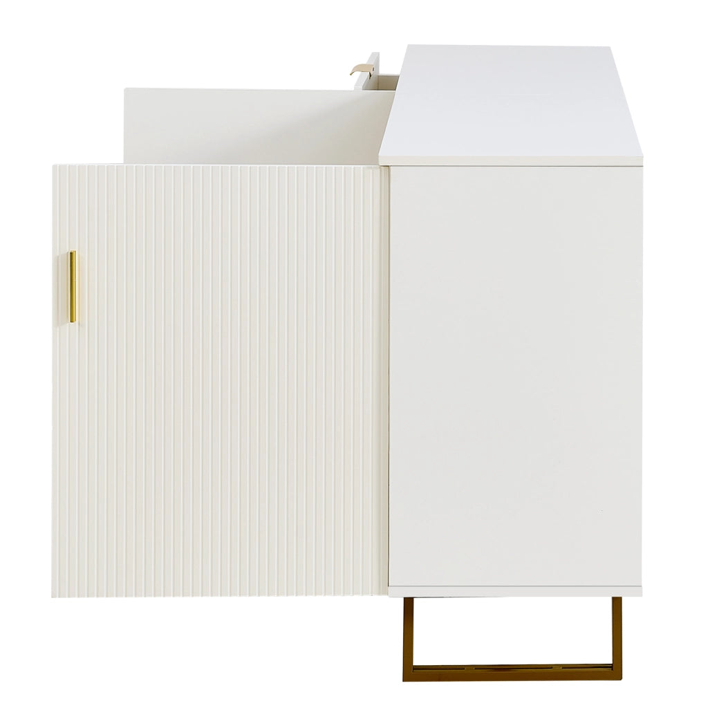 Credenza 2 Ante 3 Cassetti in MDF ¨C Xylo ¨C Gambe in Acciaio, Dettagli Dorati, 160 cm