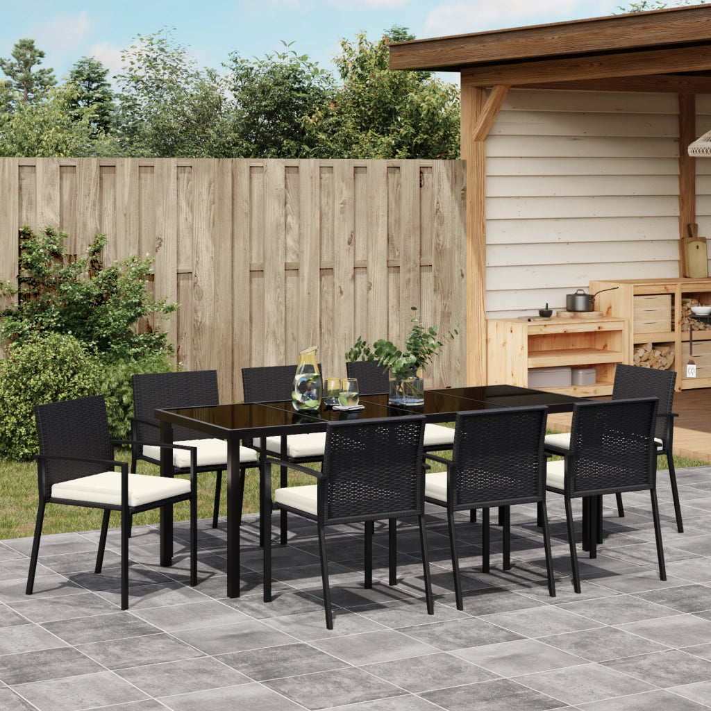 Set da Pranzo da Giardino 9 Pezzi Nero Polyrattan