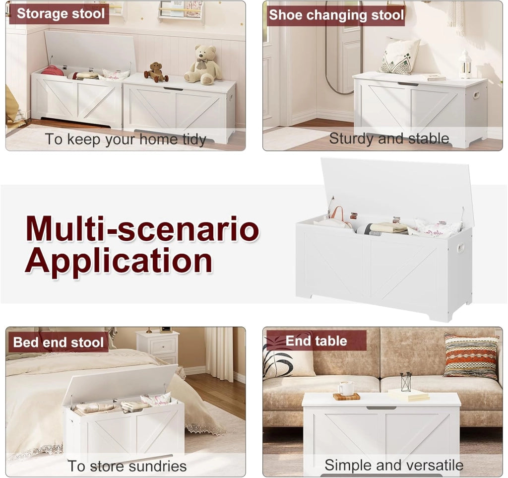 Panca Portaoggetti, Panca Contenitore Ingresso 100x40x47 cm, Cassapanca Contenitore Interno 76 L, Poggiapiedi da Divano, Corridoio, Camera da Letto, Soggiorno, Bianco