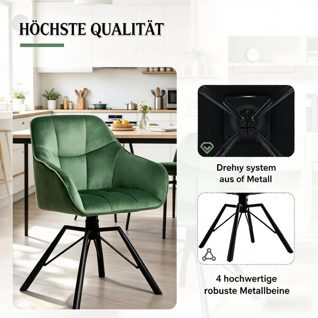 SEDIA girevole da pranzo 58,5x82,5x54,5 cm verde scuro Set da 2 pezzi