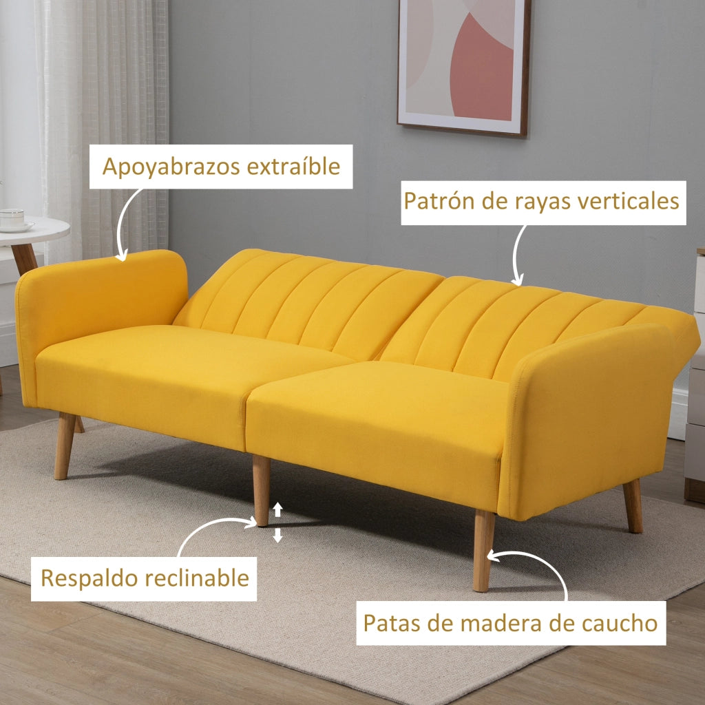Divano Letto Moderno ¨C zephmum ¨C 173x75x73 cm Tessuto Giallo con Respaldo Regolabile