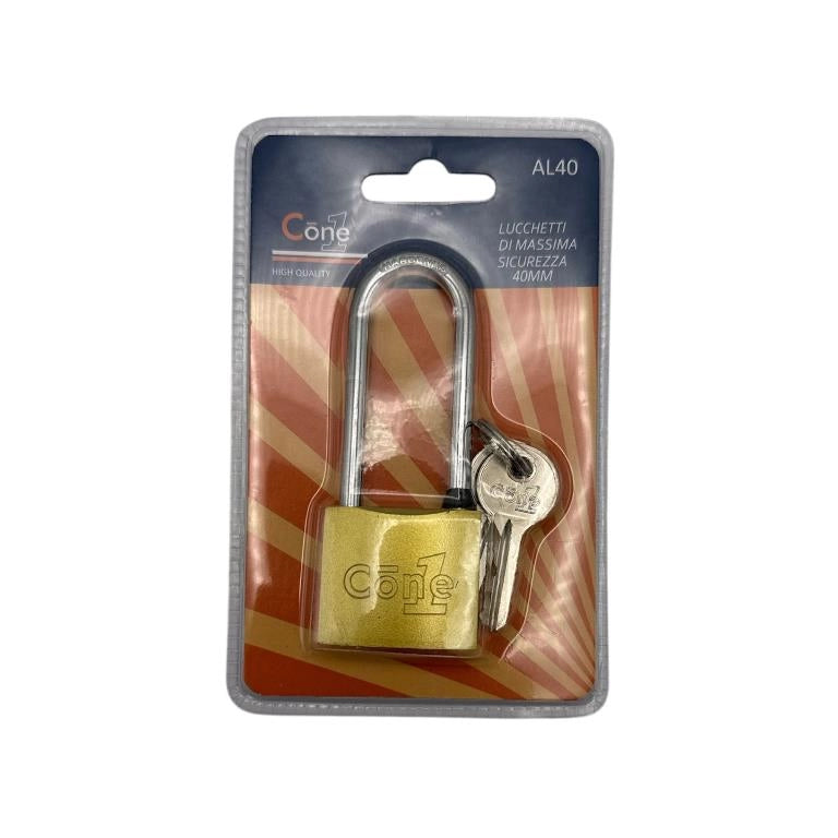 Lucchetto ad Arco Lungo per Armadietto Cancelli 40 mm 2 Chiavi