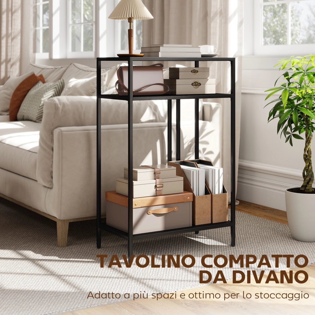 Tavolo Consolle 55x30x85 cm con Ripiani Aperti a 3 Livelli in Acciaio Nero