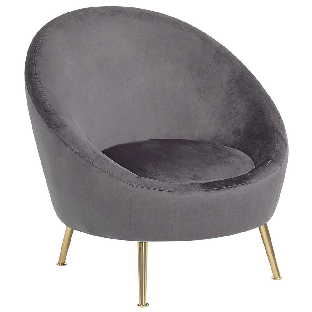 Sedia a pozzetto Velluto grigio 76L x 80W x 81H cm Gambe dorate Glam Retro