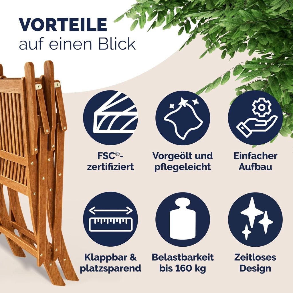Deuba 2 Sedie da Giardino Sydney Set Pranzo Pieghevoli Legno di Acacia braccioli Certificazione FSC