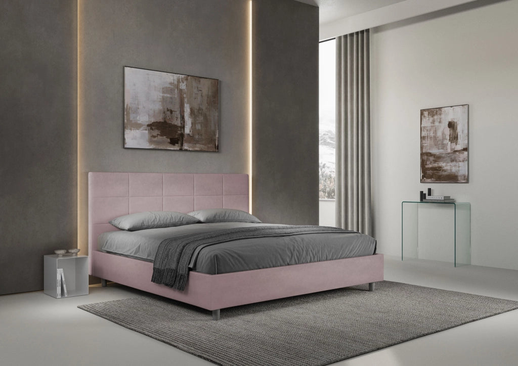 BS COM Letto matrimoniale king size contenitore imbottito 190x210 microfibra glicine