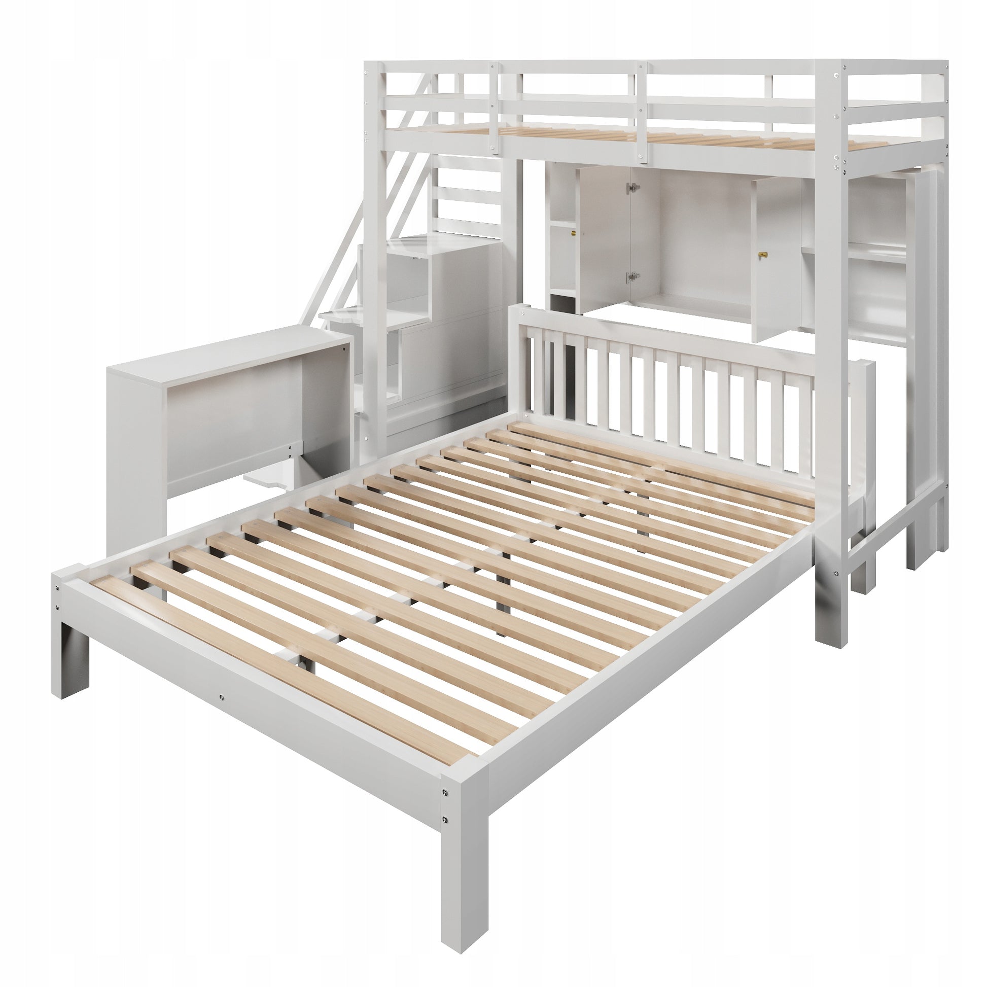 Letto a castello 90x200+140x200 - Xylo - Bianco con scaffale e ripostiglio