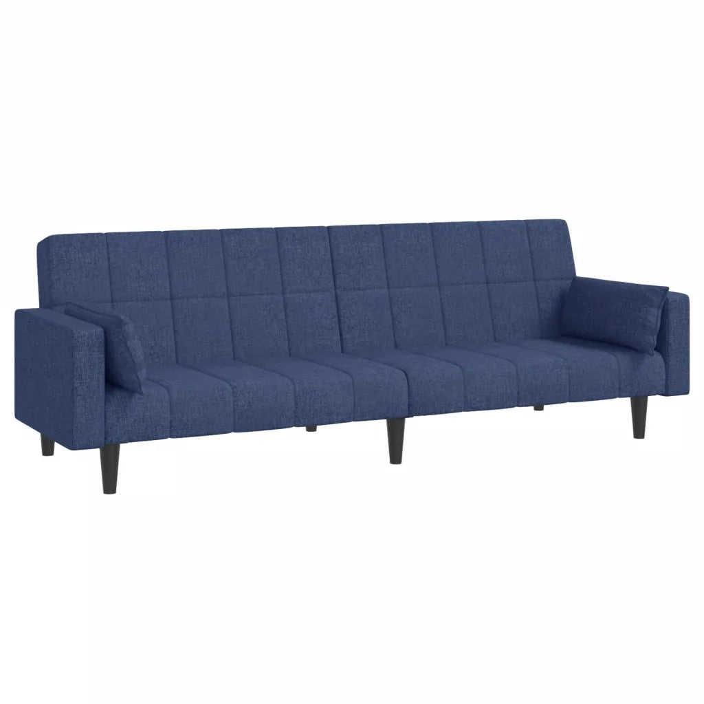 Divano Letto a 2 Posti con 2 Cuscini Blu in Tessuto 375837