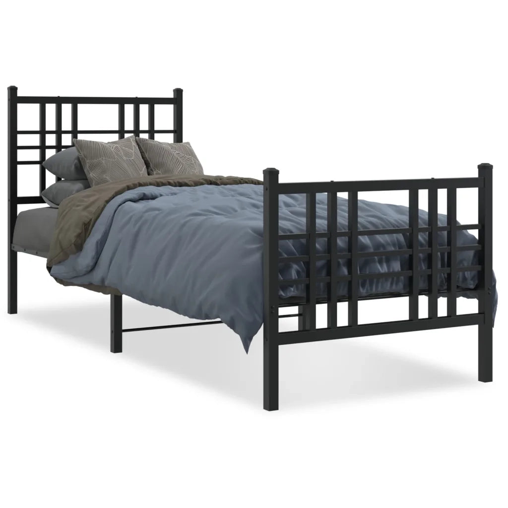 Giroletto con Testiera e Pediera Metallo Nero 75x190 cm 376332