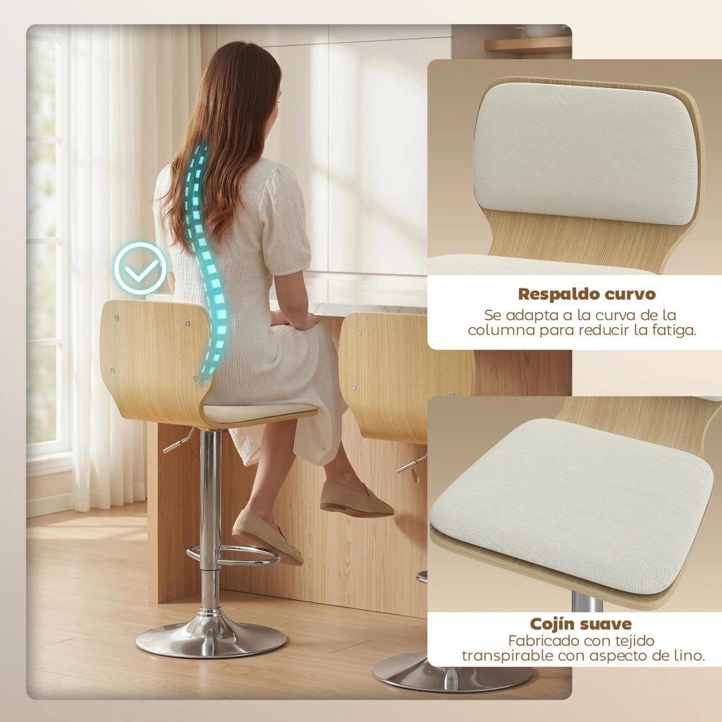 Sgabelli da cucina alti girevoli regolabili ¨C Zephmum ¨C Lino beige 81-102 cm