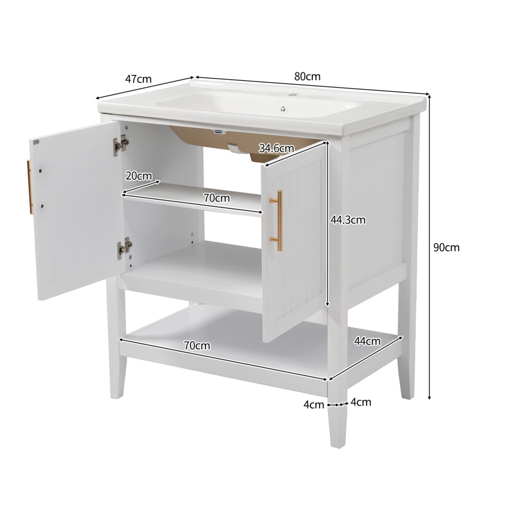 Mobile bagno con lavabo in ceramica; bianco; in MDF