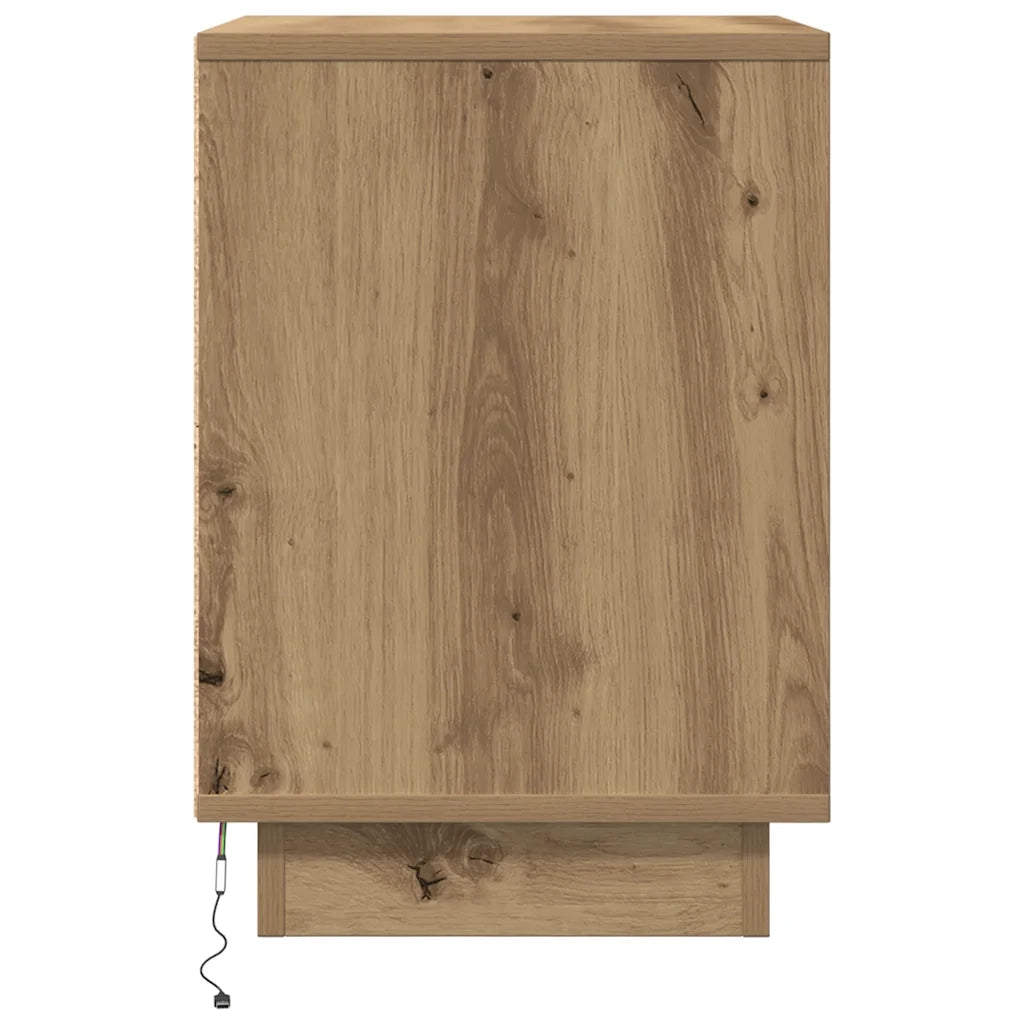 Comodino con Luci LED Rovere Artigianale 38x34x50 cm 861281