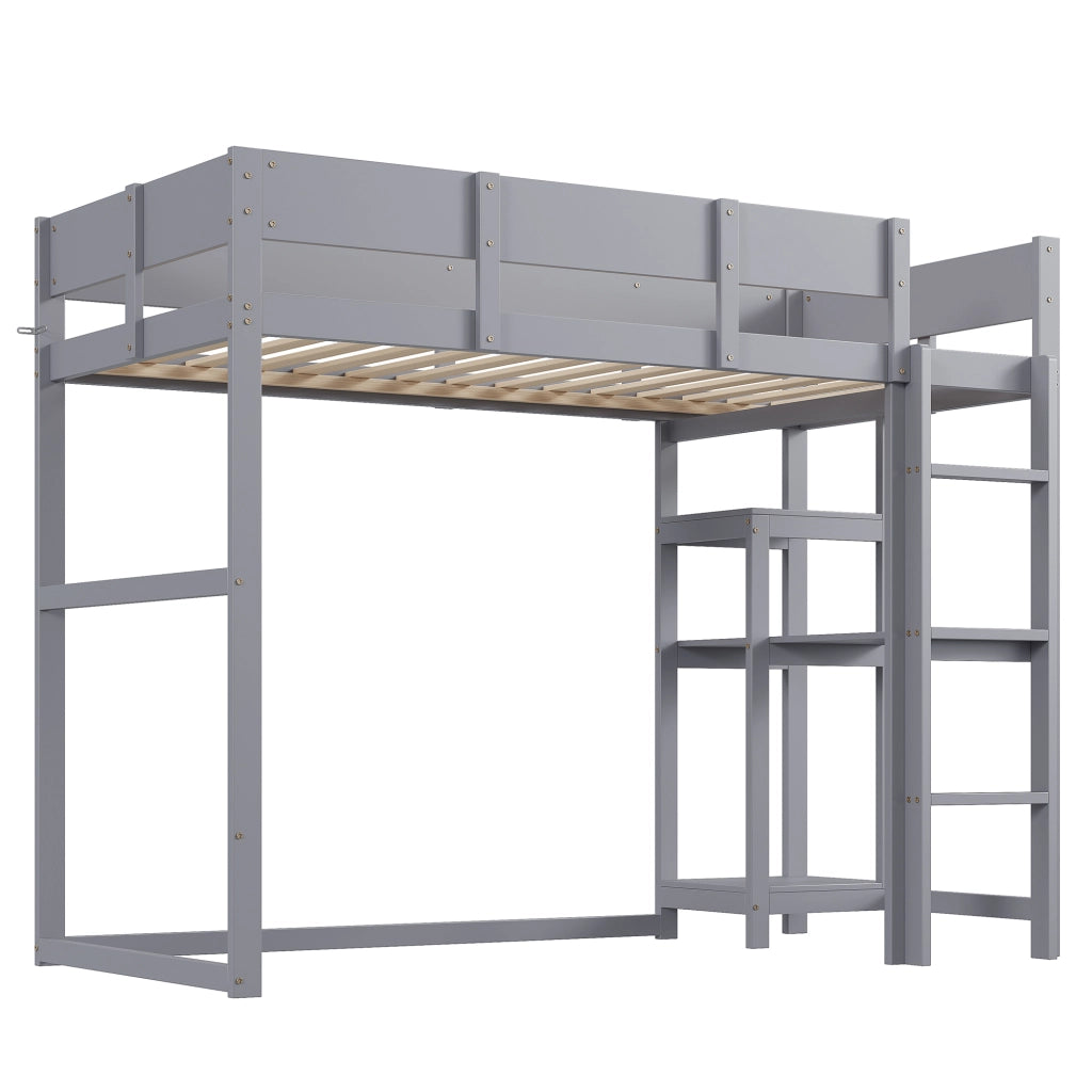 Letto a Soppalco con Ripiano ¨C MINIMAL ¨C Pino Massello, Grigio, 90x200 cm