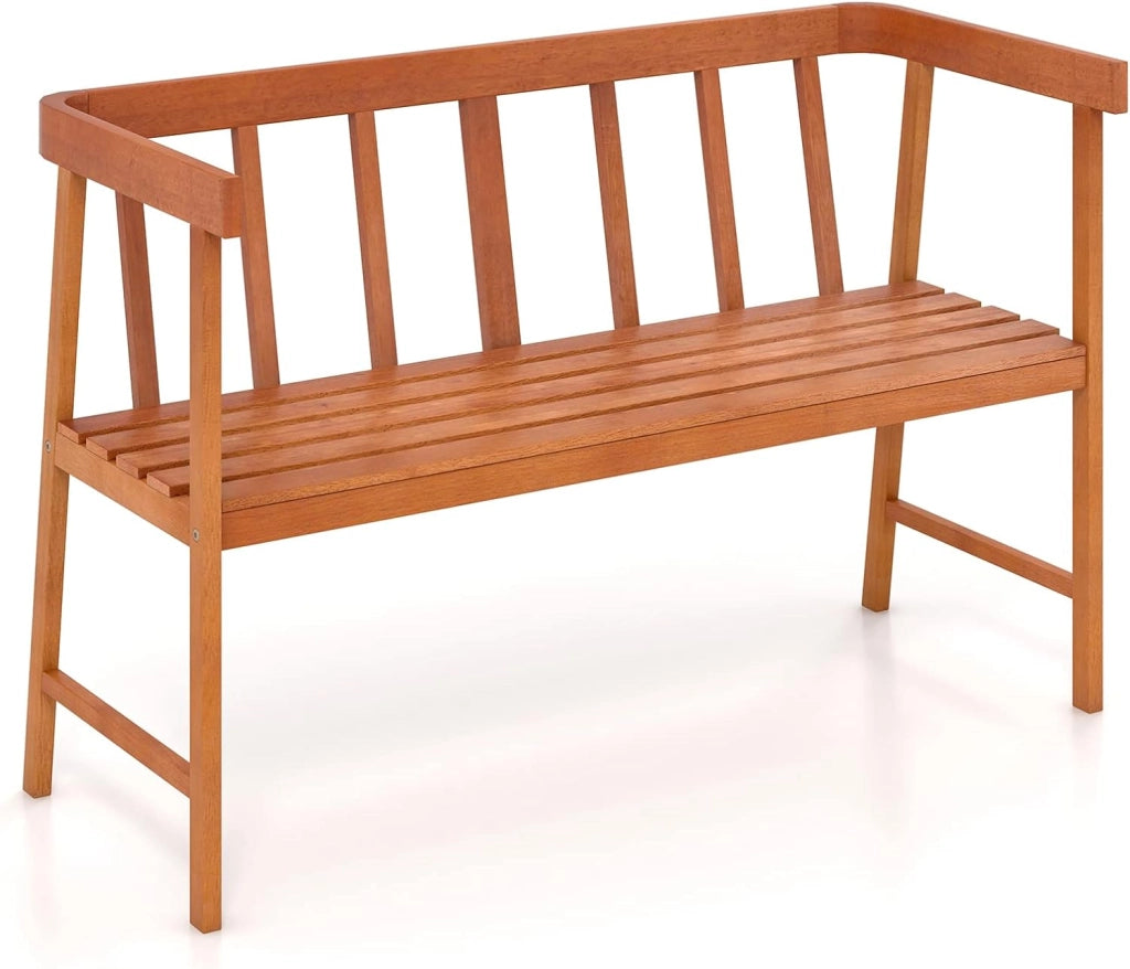 Panchina da Esterno in Legno di Acacia, Panchina da Giardino 2 Posti con Schienale, Braccioli e Seduta a Doghe, Panca per Balcone, Giardino e Parco, 110 x 46 x 72 cm, Portata 360 kg