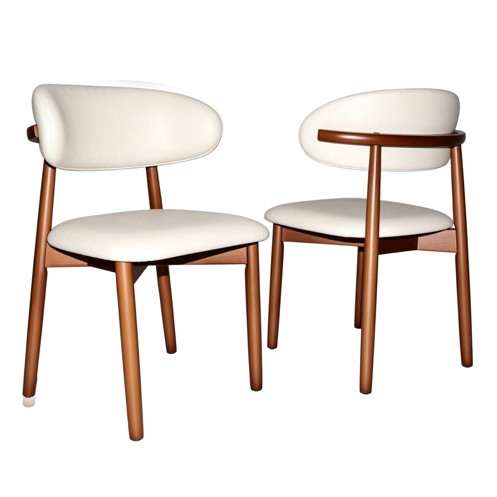 Sedie da pranzo in legno massello, set da 2 pezzi, schienale ergonomico, piedini antiscivolo, color beige e noce