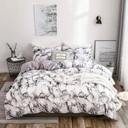 Set di coperte da letto bianche, 2 pezzi, con disegno marmoreo, coperte morbide 135 x 200 cm con chiusura a raccordo + coperta per cuscino 80 x 80 cm